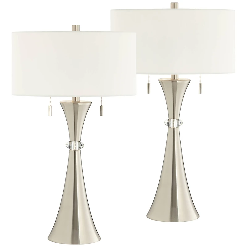 360 Lighting Rachel Modern Table Lamps 28" Tall Set of 2 Concave Column Hourglass Metal White Drum Shade for Bedroom Living Room Bedside Nightsta