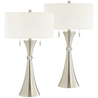 360 Lighting Rachel Modern Table Lamps 28" Tall Set of 2 Concave Column Hourglass Metal White Drum Shade for Bedroom Living Room Bedside Nightsta