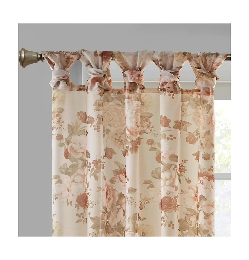 Simone Printed Floral Twist Tab Top Voile Sheer Curtain, 50x84