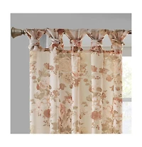 Simone Printed Floral Twist Tab Top Voile Sheer Curtain, 50x84