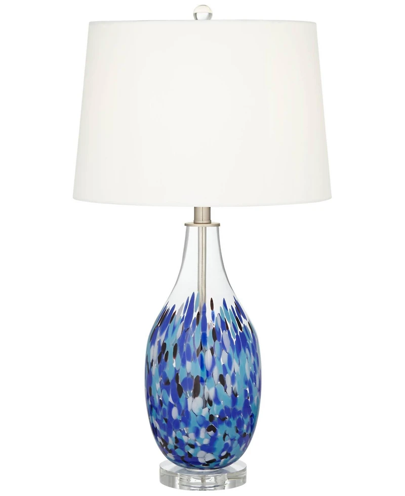 360 Lighting Marnie Modern Coastal Table Lamp 28" Tall Blue Art Glass White Fabric Drum Shade for Bedroom Living Room Bedside Nightstand Office H