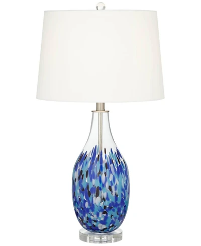360 Lighting Marnie Modern Coastal Table Lamp 28" Tall Blue Art Glass White Fabric Drum Shade for Bedroom Living Room Bedside Nightstand Office H