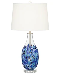 360 Lighting Marnie Modern Coastal Table Lamp 28" Tall Blue Art Glass White Fabric Drum Shade for Bedroom Living Room Bedside Nightstand Office H