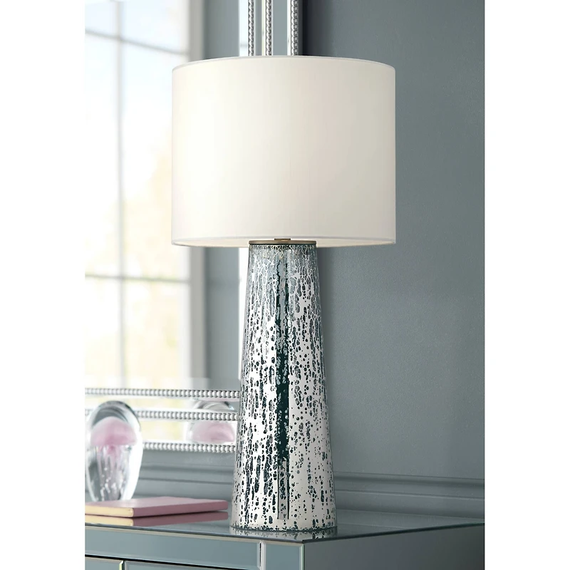 360 Lighting Marcus Modern Table Lamp 30" Tall Mercury Glass Column Shape White Drum Shade for Bedroom Living Room Bedside Nightstand Office Kids