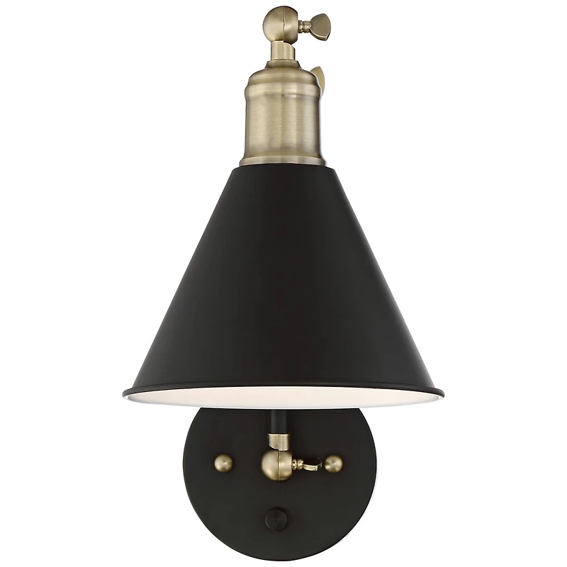 360 Lighting Wray Modern Wall Lamp Set of 2 Black Brass Plug-in 6" Light Fixture Up Down Adjustable Cone Shade for Bedroom Reading Living Room Ha