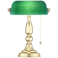 Hammond Traditional Piano Banker Mini Desk Table Lamp 14" High Brass Plating Green Glass Shade for Living Room Bedroom House Bedside Nightstand H
