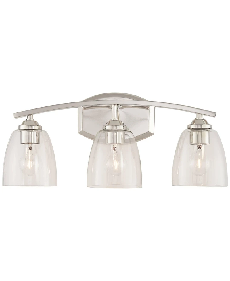 Richter Modern Wall Light Polished Nickel Silver Hardwired 22" 3-Light Fixture Curving Clear Glass Shade for Bedroom Bedside Bathroom Vanity Livi