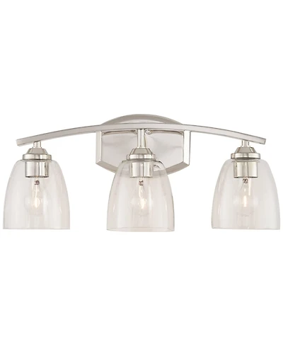 Richter Modern Wall Light Polished Nickel Silver Hardwired 22" 3-Light Fixture Curving Clear Glass Shade for Bedroom Bedside Bathroom Vanity Livi