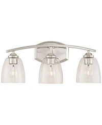 Richter Modern Wall Light Polished Nickel Silver Hardwired 22" 3-Light Fixture Curving Clear Glass Shade for Bedroom Bedside Bathroom Vanity Livi