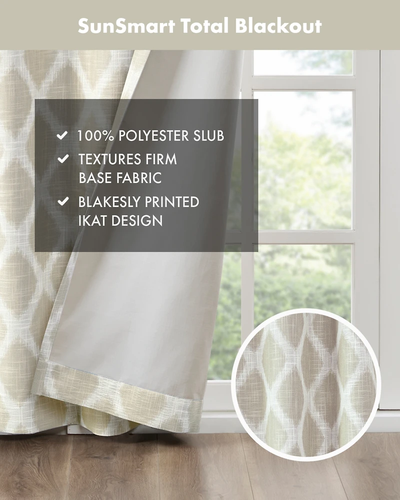 Blakesly Ikat blackout curtains for bedroom, Silver grommet top fit up to 1.25 inches rod Single Curtain Panel for Living Room, Width 50 length 95 inc