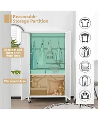 Storage Wardrobe Cabinet Mobile Armoire Closet with Hanging Rod & Adjustable Shelf