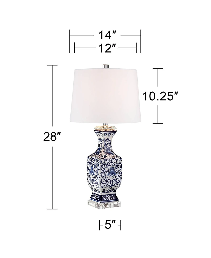 Barnes and Ivy Iris Vintage Style Table Lamp 28" Tall Blue White Floral Geneva with Table Top Dimmer White Drum for Bedroom Living Room Bedside O