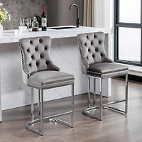 Streamdale Modern Gray Velvet Bar Stools Set Of 2