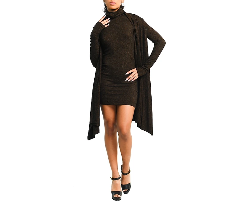 Dai Moda Women's Fig Turtleneck Sweater Dress