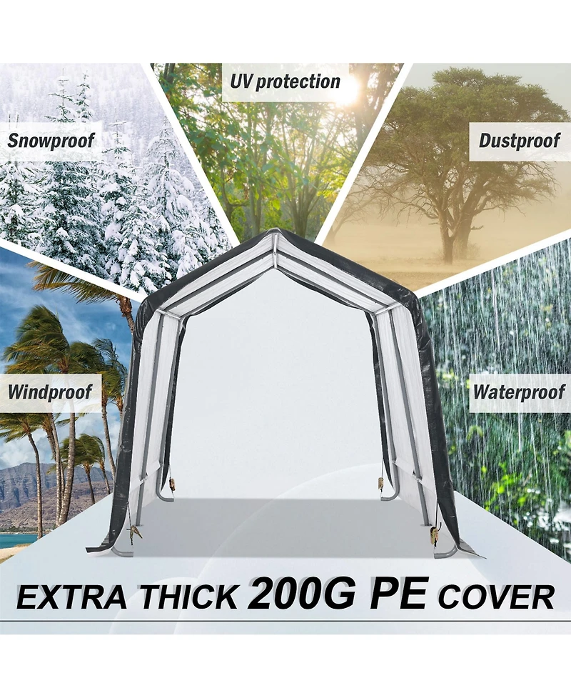 Aoodor 6 X 8 Ft Heavy Duty Storage Shelter, Portable Shed Carport with Roll-up Zipper Door ,Waterproof and Uv Resistant for Motorcycle, Bike, or Garde
