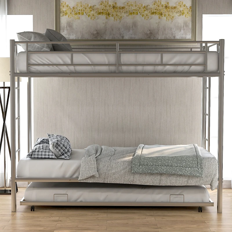Simplie Fun Twin Over Twin Bunk Bed With Trundle, Silver