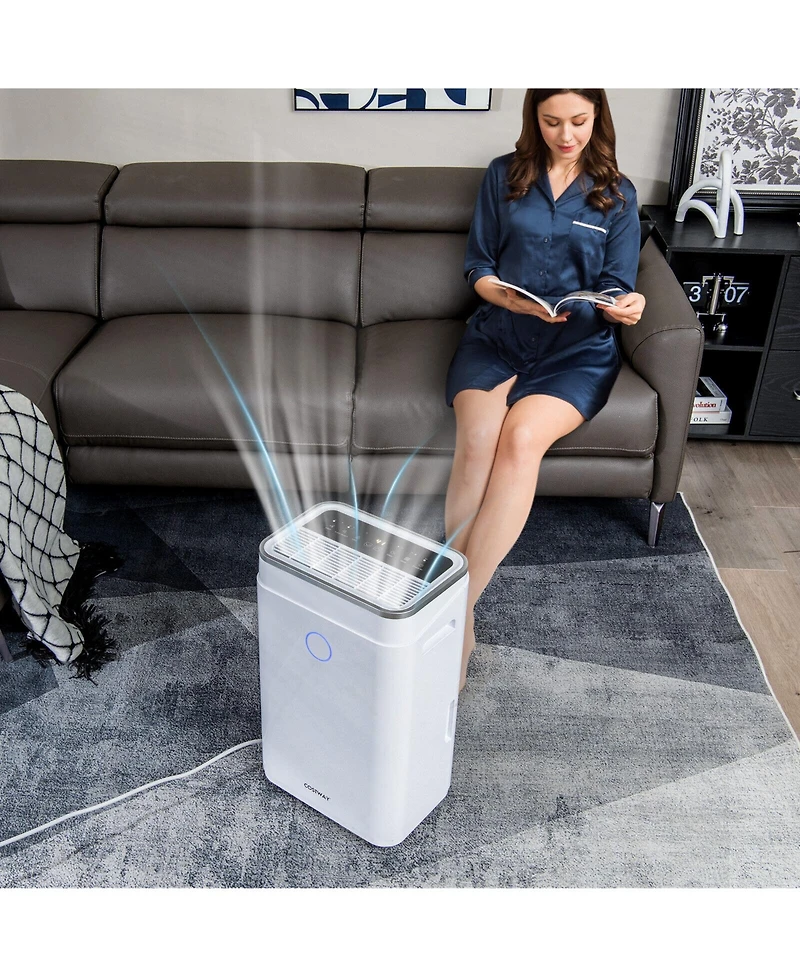 Slickblue 60-Pint Dehumidifier for Home and Basements with 3-Color Digital Display - White