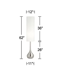 Possini Euro Design Mid Century Modern Floor Lamp 62" Tall Brushed Steel Droplet Cotton Cylinder Shade for Living Room Bedroom Office
