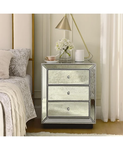 Streamdale Furniture Pearl Silver Mirrored 3-Drawer Cabinet