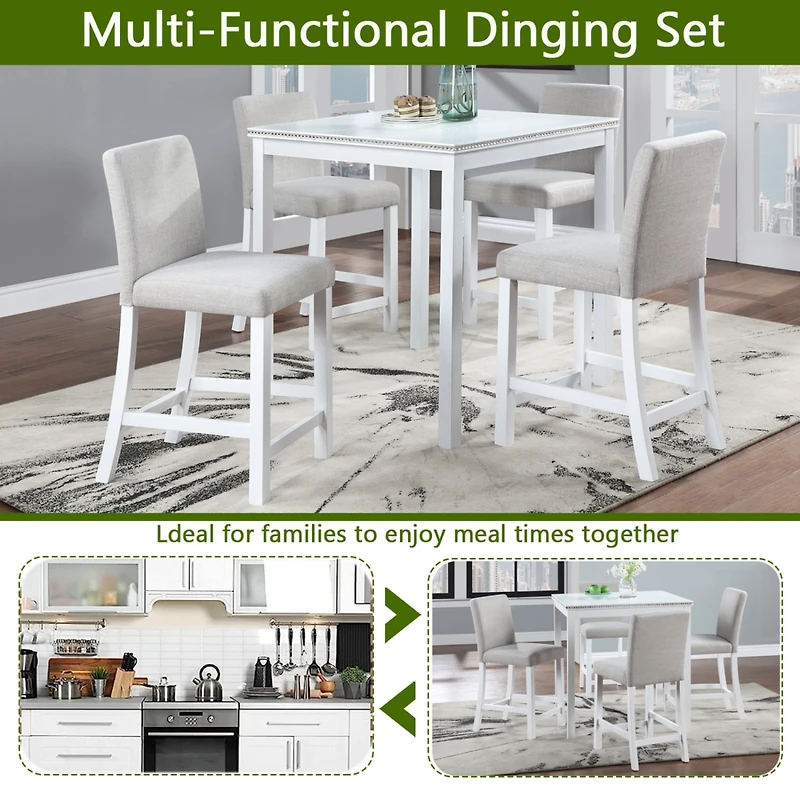 Streamdale Furniture Elegant Wooden Counter Height Dining Set with Upholstered Chairs