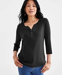Style & Co Women's Cotton 3/4-Sleeve Henley Tee, Created for Macy's