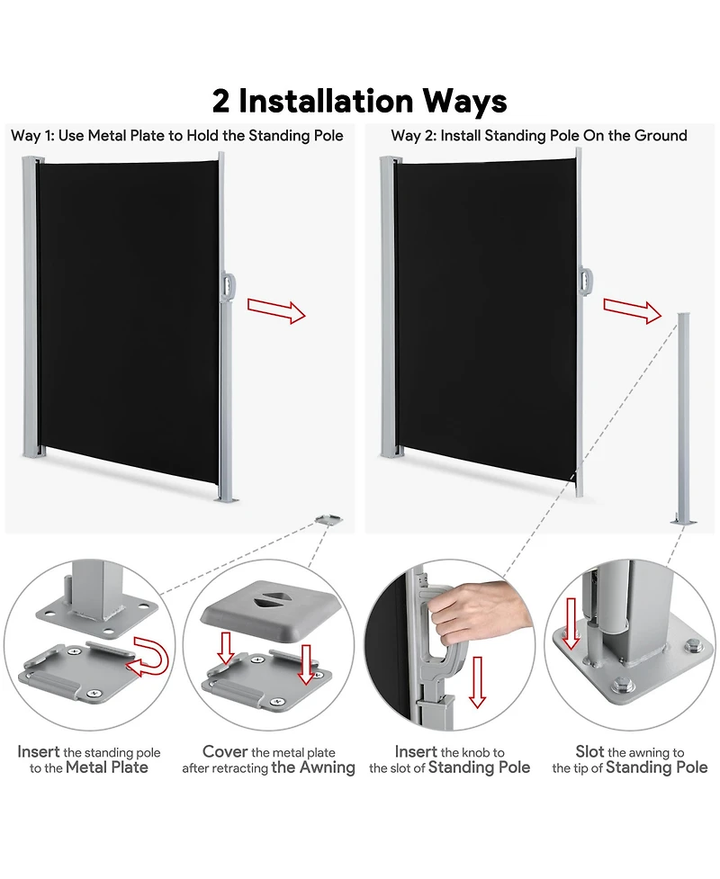 120x63 In Retractable Side Awning Outdoor Water Repellent Screen Privacy Divider