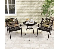 Cast Aluminum Dining Chairs Set of 2 with Patio Chairs Armrests Flower Pattern