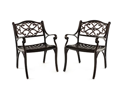 Cast Aluminum Dining Chairs Set of 2 with Patio Chairs Armrests Flower Pattern