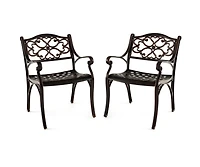 Cast Aluminum Dining Chairs Set of 2 with Patio Chairs Armrests Flower Pattern
