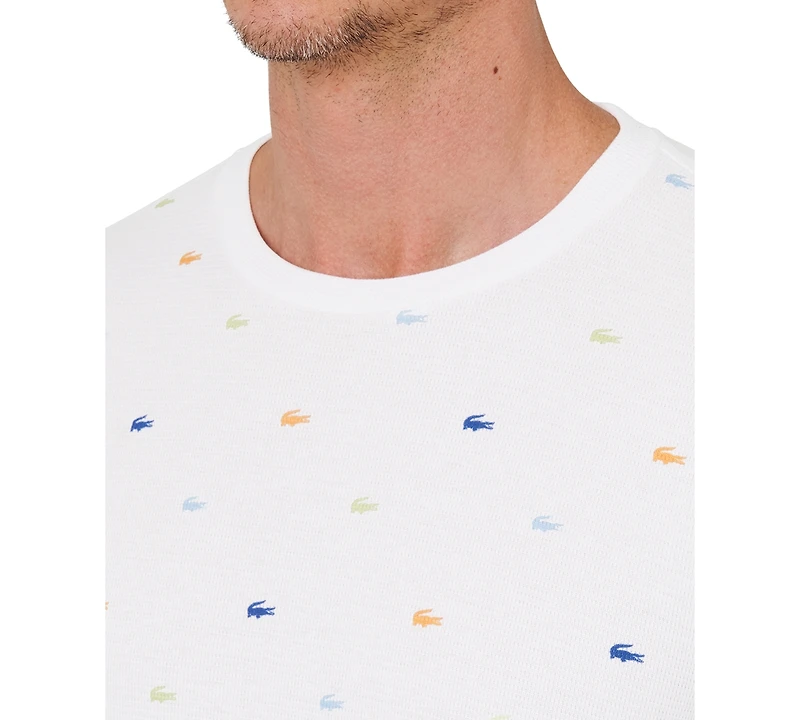 Lacoste Men's All Over Croc Print Long-Sleeve Thermal Sleep Shirt