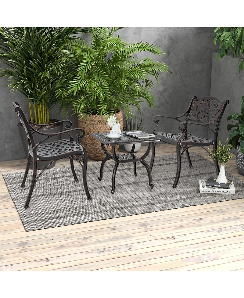 Slickblue Cast Aluminum Outdoor Side Table with Storage Shelf for Garden Porch Balcony-Rustic Brown