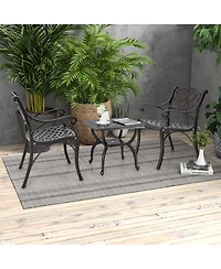 Slickblue Cast Aluminum Outdoor Side Table with Storage Shelf for Garden Porch Balcony-Rustic Brown