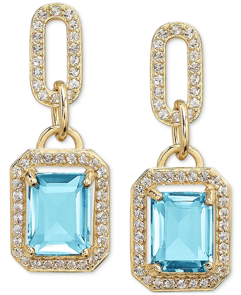 Amethyst (4-3/8 ct. t.w.) & White Topaz (1-1/6 Framed Dangle Drop Earrings 14k Gold-Plated Sterling Silver (Also Sky Blue Topaz, Onyx