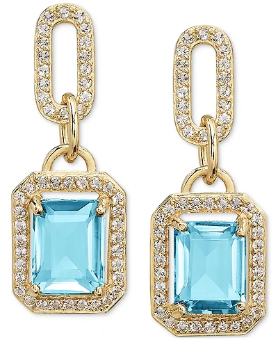 Amethyst (4-3/8 ct. t.w.) & White Topaz (1-1/6 Framed Dangle Drop Earrings 14k Gold-Plated Sterling Silver (Also Sky Blue Topaz, Onyx