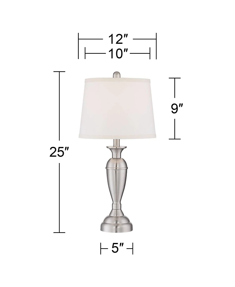 Regency Hill Blair Traditional Table Lamps 25" High Set of 2 Brushed Nickel with Table Top Dimmers White Fabric Drum Shade for Bedroom Living Roo