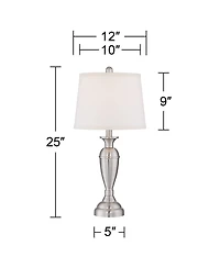 Regency Hill Blair Traditional Table Lamps 25" High Set of 2 Brushed Nickel with Table Top Dimmers White Fabric Drum Shade for Bedroom Living Roo