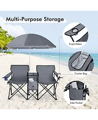 Vebreda Portable Folding Picnic Double Chair With Umbrella