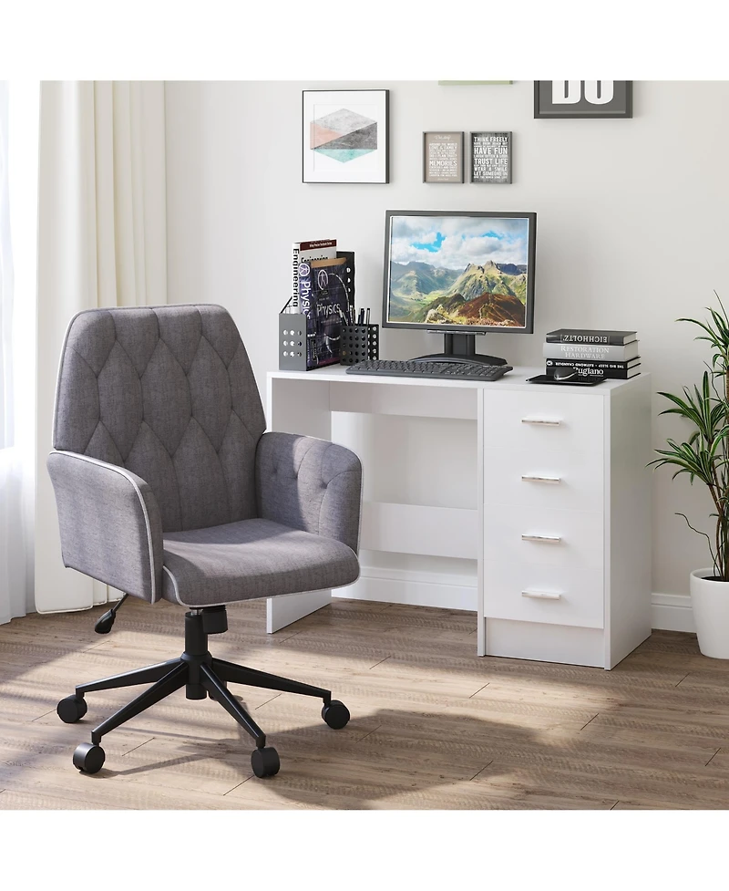 Homcom Height Adjustable Home Office Chair with Tufted Back Swivel Wheels