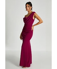 Quiz Women's Scuba Crepe Asymmetric Cowl Neck Maxi Dress
