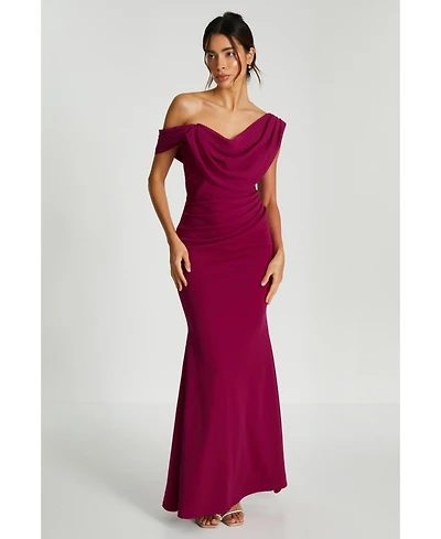 Quiz Women's Scuba Crepe Asymmetric Cowl Neck Maxi Dress
