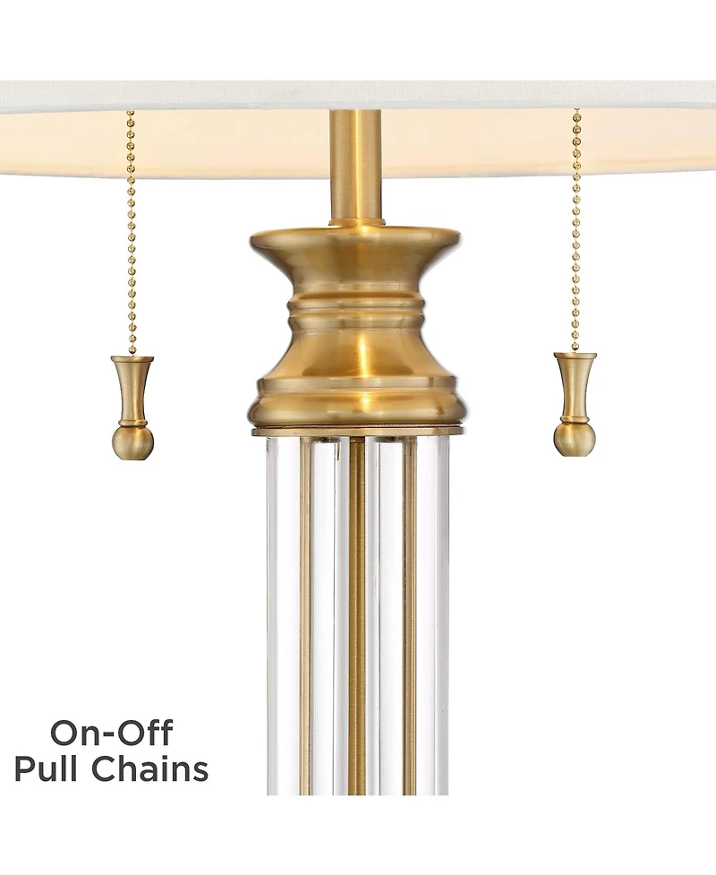 Vienna Full Spectrum Traditional Table Lamp with Usb Charging Port 30" Tall Antique Brass 2-Light Drum Shade for Living Room Bedroom House