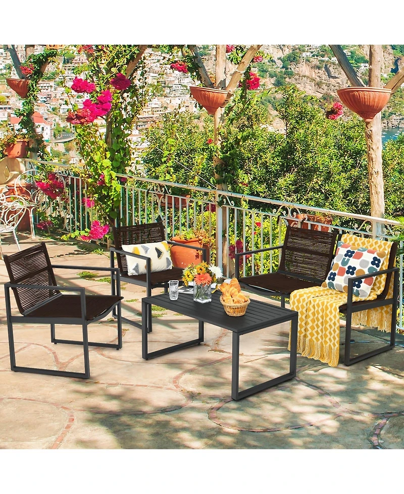 Sugift 4 Pieces Patio Furniture Conversation Set with Sofa Loveseat