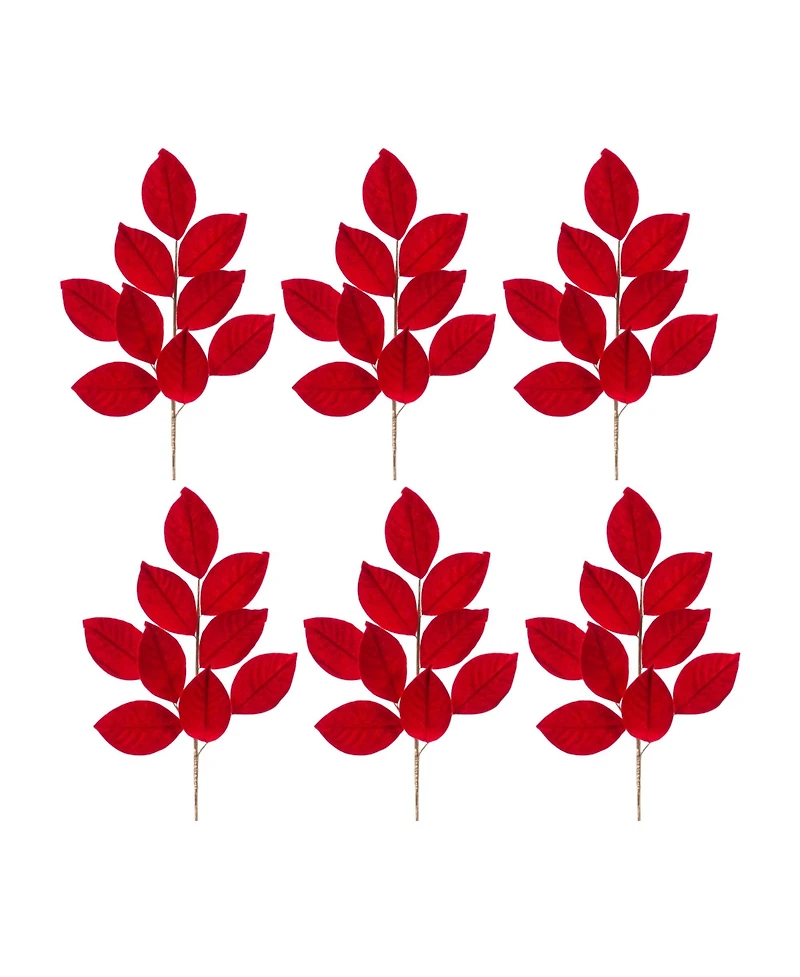 Slickblue Artificial Flocked Magnolia Leaf Spray (Pack of 6) Soft Velvet Touch, Ideal for Winter and Christmas Decorations