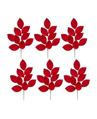 Slickblue Artificial Flocked Magnolia Leaf Spray (Pack of 6) Soft Velvet Touch, Ideal for Winter and Christmas Decorations