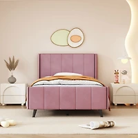 Streamdale Twin Size Upholstered Platform Bed, Velvet, Pink