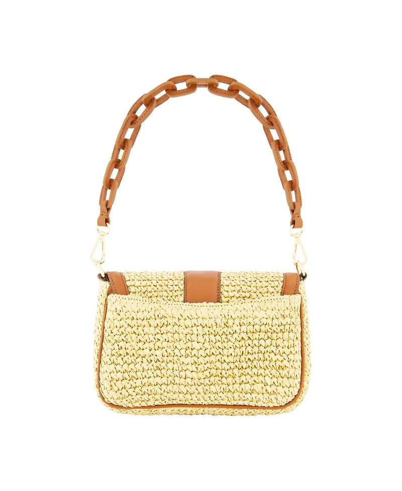 Raffia Flap Bag with Double Leather Strap