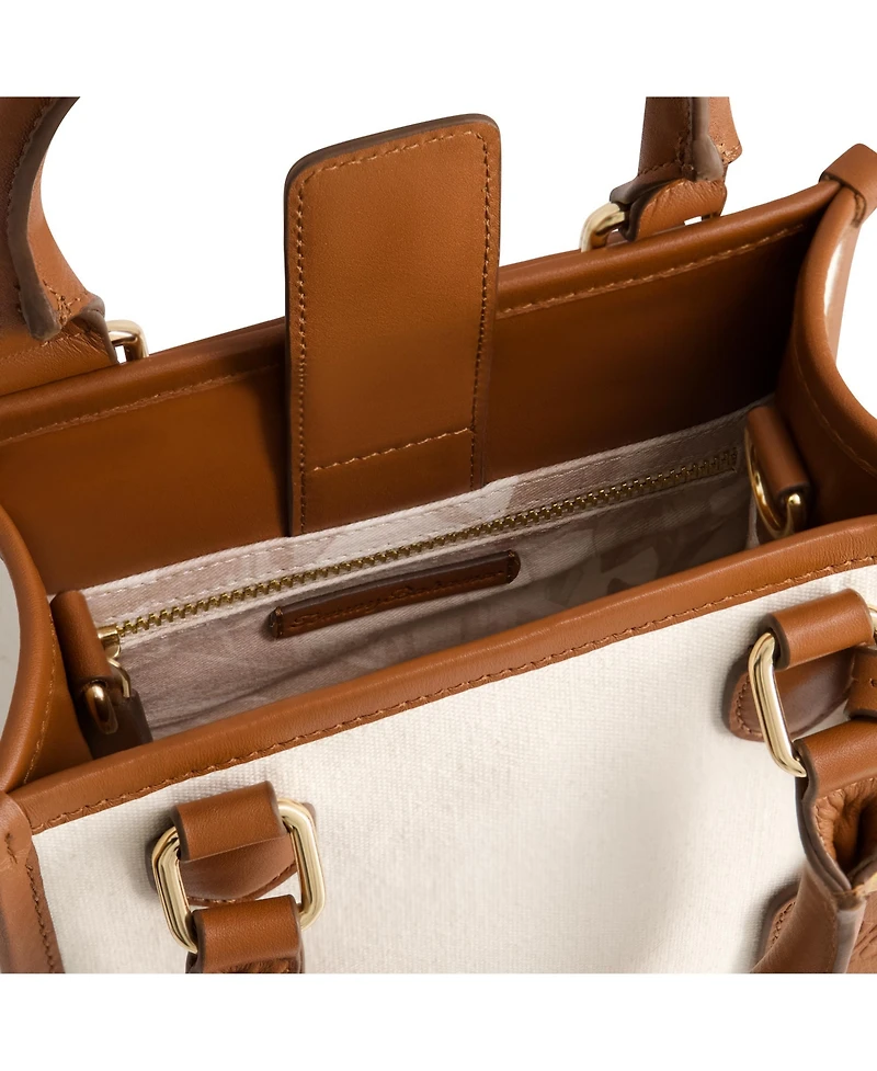 Solid Canvas North South Tote with Leather Trim