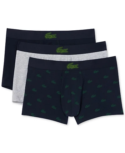 Lacoste Men's 3-Pack Regular Fit Stretch Mini Croc Trunks