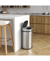 iTouchless Stainless Steel Oval Sensor Trash Can with AbsorbX Odor Filter and Ac Adapter, 13 Gallon Silver