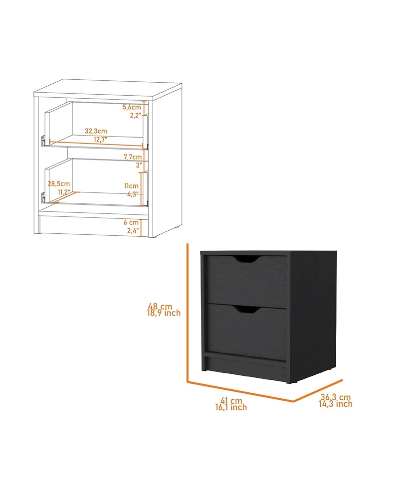 Fm Furniture Dillon 2 Drawers Nightstand, Bedside Table with Storage